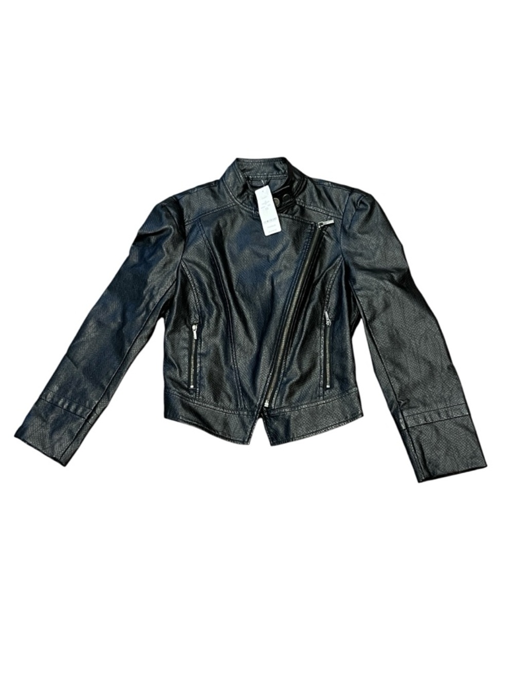 NWT *Flawed* Bebe Edgy Moto Jacket Faux Leather Asymmetrical Zipper